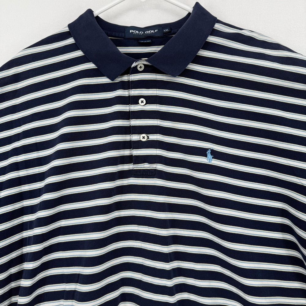 Polo Golf Ralph Lauren Mens Shirt 2XL Blue White Striped Pony Logo Cotton‎